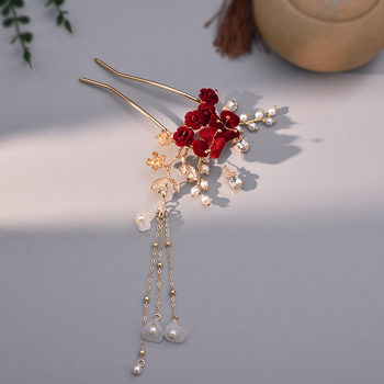 Clamă de păr din aliaj, stil etnic, cu franjuri și decor floral, lucrată manual, accesorii de nuntă | Primăvara 2024