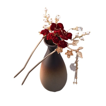 Clamă de păr din aliaj, stil etnic, cu franjuri și decor floral, lucrată manual, accesorii de nuntă | Primăvara 2024