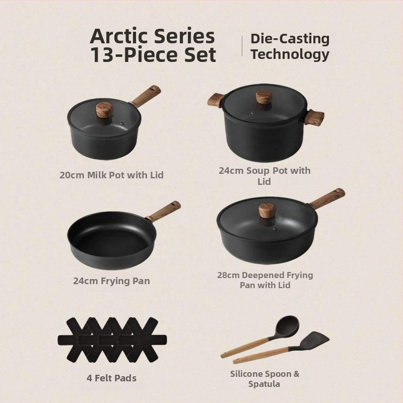 Titanový súbor hrncov s nepriľnavým povrchom, dvojvrstvové dno, kompatibilné s indukciou, 13/16/18 kusov