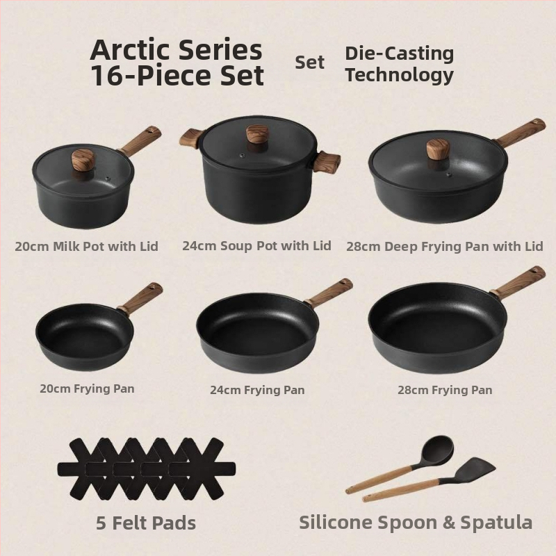 Titanový súbor hrncov s nepriľnavým povrchom, dvojvrstvové dno, kompatibilné s indukciou, 13/16/18 kusov