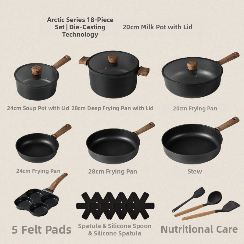 Titanový súbor hrncov s nepriľnavým povrchom, dvojvrstvové dno, kompatibilné s indukciou, 13/16/18 kusov