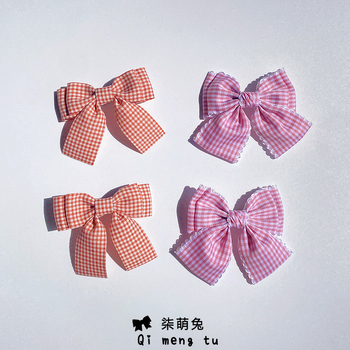 Spinka do vlasov s mašličkou a káro vzorom – detský doplnok do vlasov z zliatiny, leto 2024