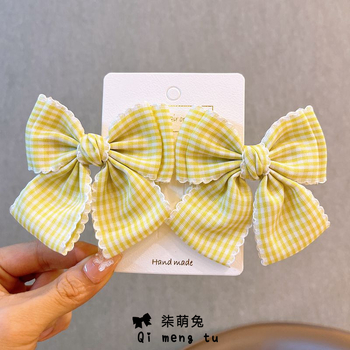 Spinka do vlasov s mašličkou a káro vzorom – detský doplnok do vlasov z zliatiny, leto 2024