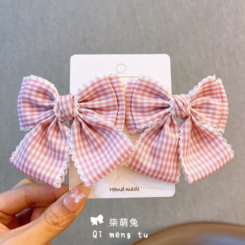 Spinka do vlasov s mašličkou a káro vzorom – detský doplnok do vlasov z zliatiny, leto 2024