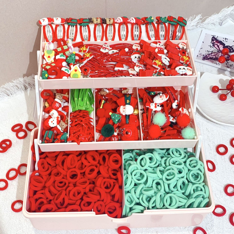 Sada vlasových doplnkov — ručne vyrábaná, vianočný kreslený motív, dizajn kresleného hrdinu, Séria princezien, kombinovaný set spon na vlasy a gumičiek