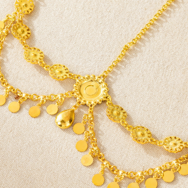 Colier de cap de mireasă în stil etnic, cu design de picătură de apă și ciucuri, aliaj, cristal alb, model geometric, placare electroplatină