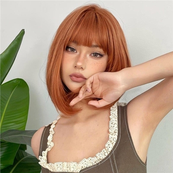 Perucă bob cu breton drept, confecționată mecanic, mătase termică