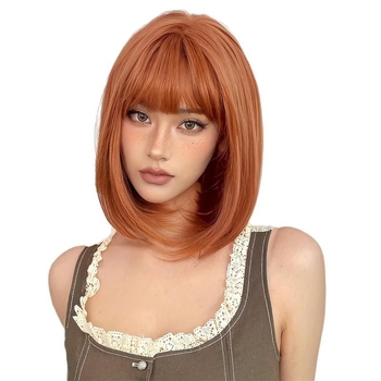 Perucă bob cu breton drept, confecționată mecanic, mătase termică