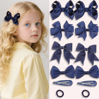 34-dielny set doplnkov do vlasov pre mládež s klipsami s motívom motýlieho uzla, školský štýl, látka