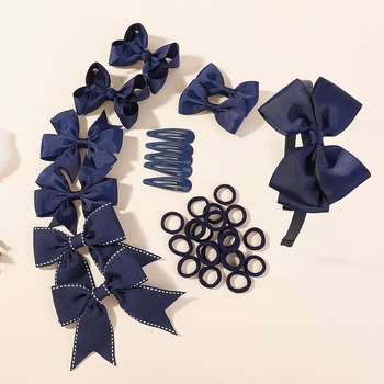 34-dielny set doplnkov do vlasov pre mládež s klipsami s motívom motýlieho uzla, školský štýl, látka