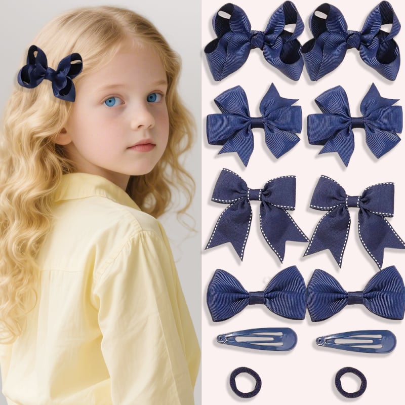 34-dielny set doplnkov do vlasov pre mládež s klipsami s motívom motýlieho uzla, školský štýl, látka