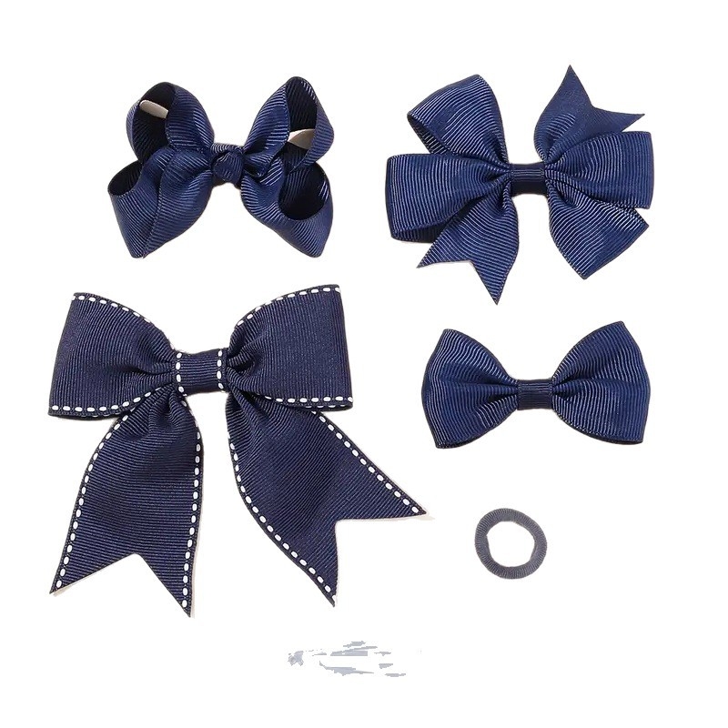 34-dielny set doplnkov do vlasov pre mládež s klipsami s motívom motýlieho uzla, školský štýl, látka