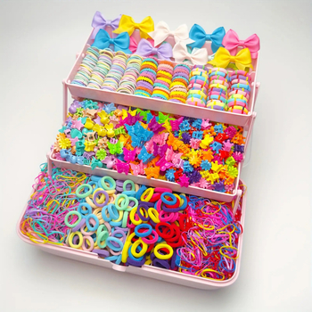 Sada doplnkov na vlasy pre dievčatá – ručne vyrobená; obsahuje sponky s motýľom, elastické sponky a gumičky do vlasov; štýl rozprávkový, vzor kvetinová mašľa; Haitang Duoduo, A912, kategória 42246, jeseň 2025