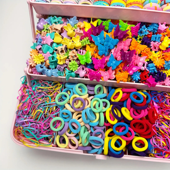 Sada doplnkov na vlasy pre dievčatá – ručne vyrobená; obsahuje sponky s motýľom, elastické sponky a gumičky do vlasov; štýl rozprávkový, vzor kvetinová mašľa; Haitang Duoduo, A912, kategória 42246, jeseň 2025