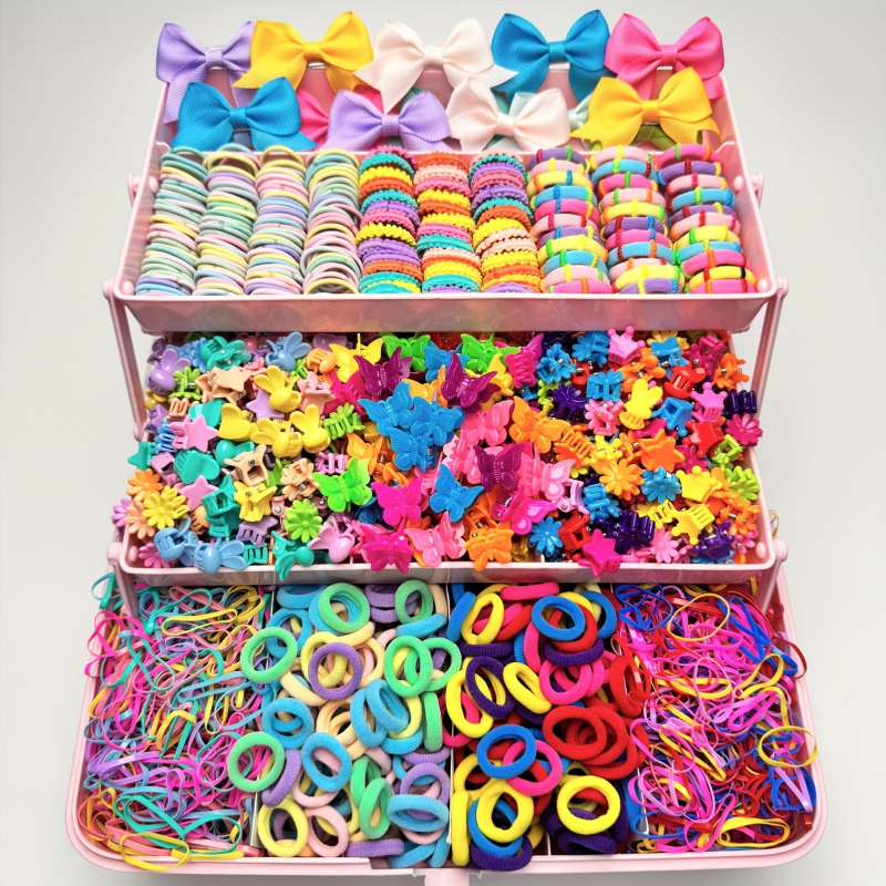 Sada doplnkov na vlasy pre dievčatá – ručne vyrobená; obsahuje sponky s motýľom, elastické sponky a gumičky do vlasov; štýl rozprávkový, vzor kvetinová mašľa; Haitang Duoduo, A912, kategória 42246, jeseň 2025