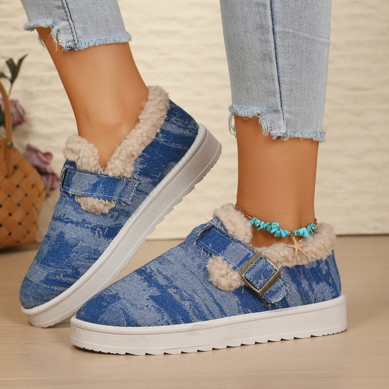 Snežne čizme s platformom, tople, s umjetnim krznom u ulošku, patchwork uzorak, slip-on dizajn