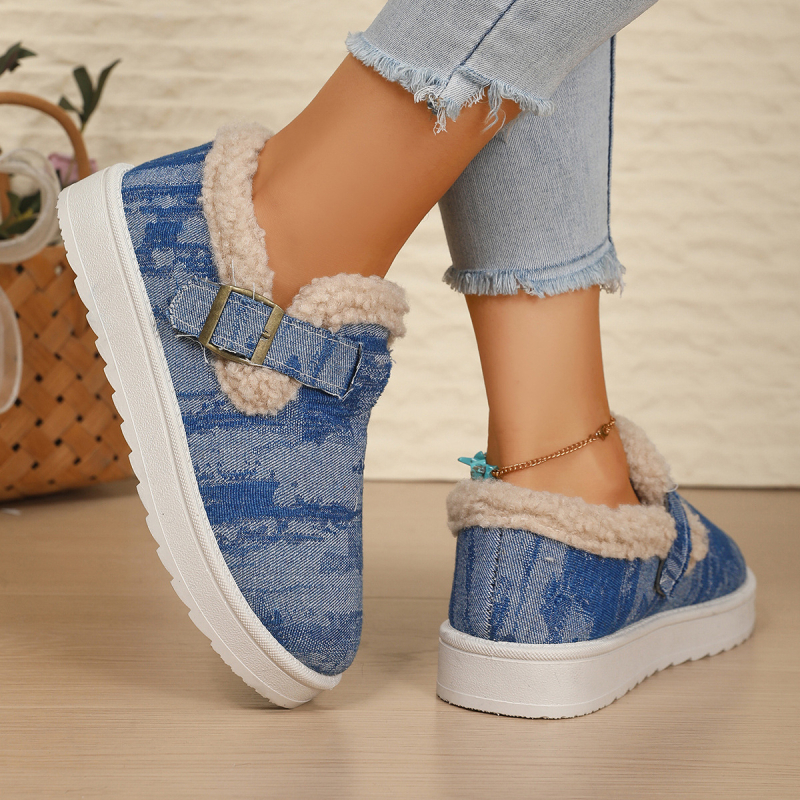 Snežne čizme s platformom, tople, s umjetnim krznom u ulošku, patchwork uzorak, slip-on dizajn