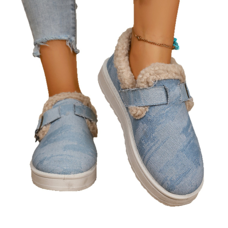 Snežne čizme s platformom, tople, s umjetnim krznom u ulošku, patchwork uzorak, slip-on dizajn