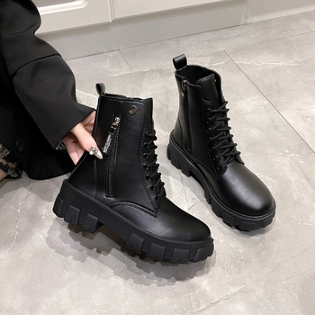 Ženske Martin čizme, do sredine potkoljenice, zaobljeni vrh, kvadratna peta, vezanje na vezanje, PU gornji dio i PU đon