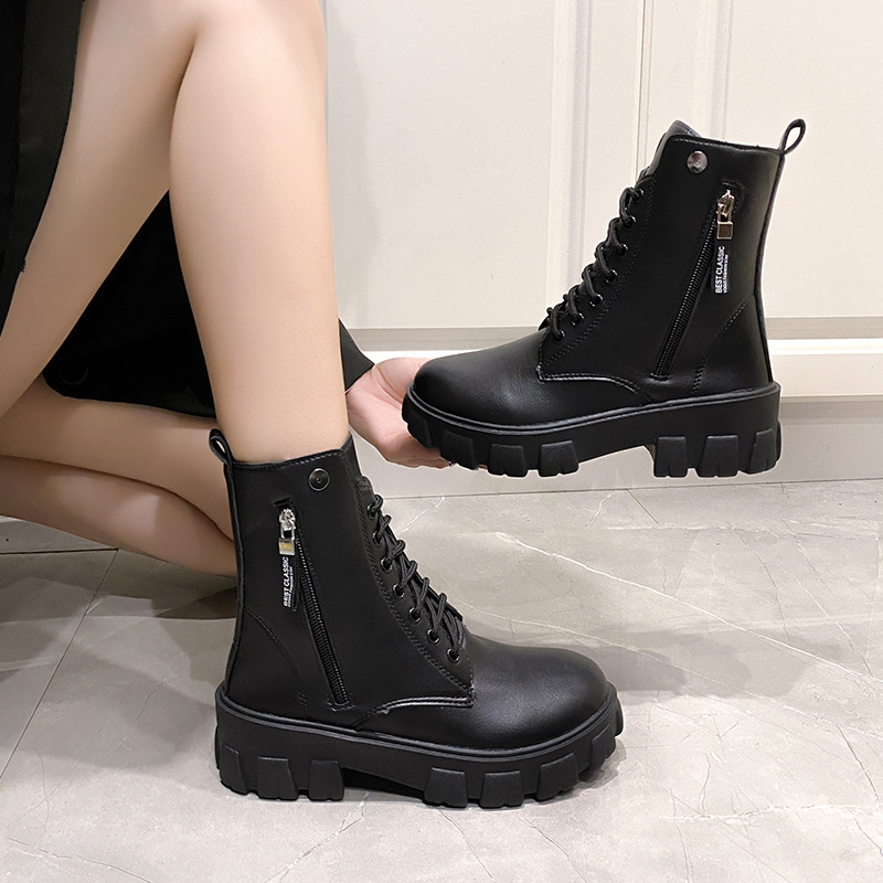 Ženske Martin čizme, do sredine potkoljenice, zaobljeni vrh, kvadratna peta, vezanje na vezanje, PU gornji dio i PU đon