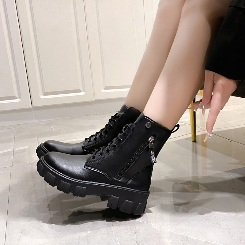 Ženske Martin čizme, do sredine potkoljenice, zaobljeni vrh, kvadratna peta, vezanje na vezanje, PU gornji dio i PU đon