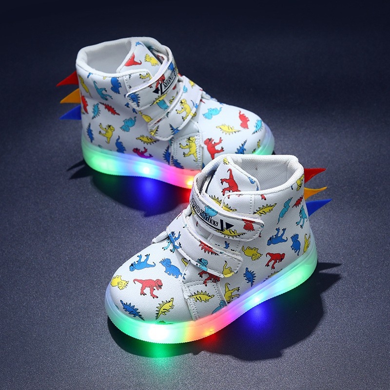 LED cipele s dinosauruse za djecu - gornji dio od umjetne kože, Velcro kopčanje, prozračne i lagane, vodootporne, PVC đon, unisex, za uzrast 1–6 godina