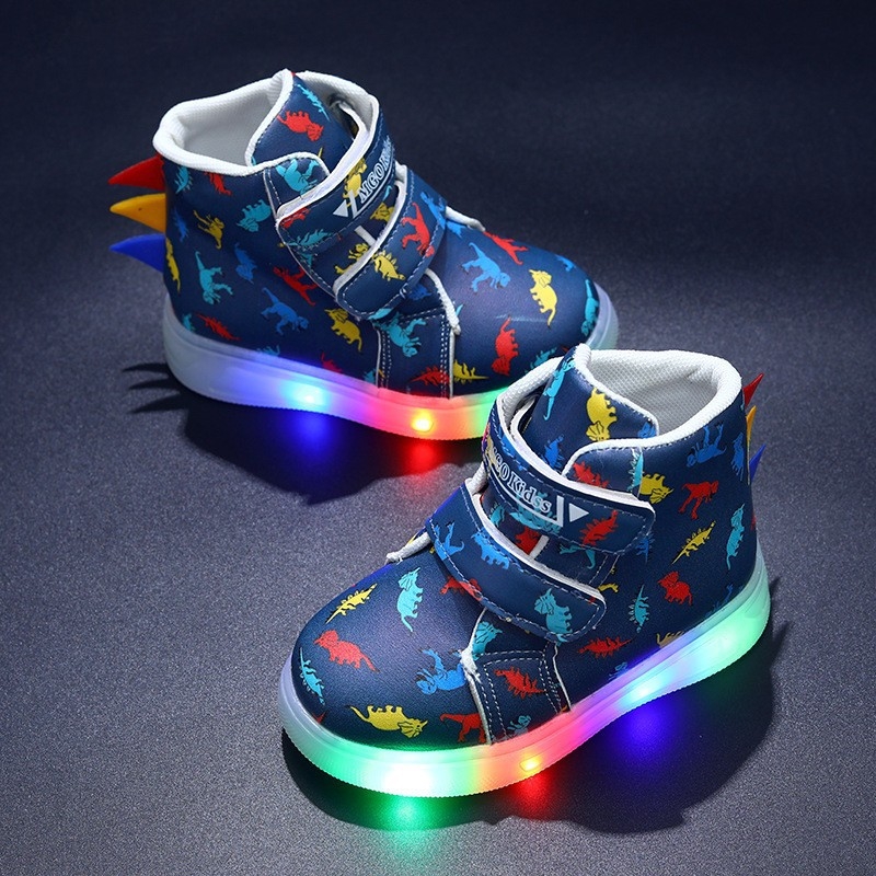 LED cipele s dinosauruse za djecu - gornji dio od umjetne kože, Velcro kopčanje, prozračne i lagane, vodootporne, PVC đon, unisex, za uzrast 1–6 godina