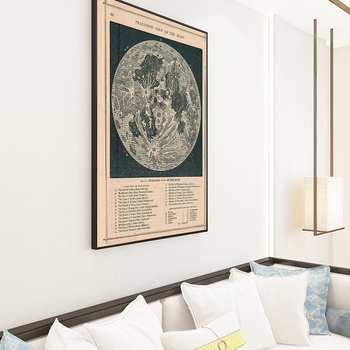 Dekorativna platnena slika za zid s retro kartom Punog Mjeseca i lunarnim grafom, bez okvira, pravokutna