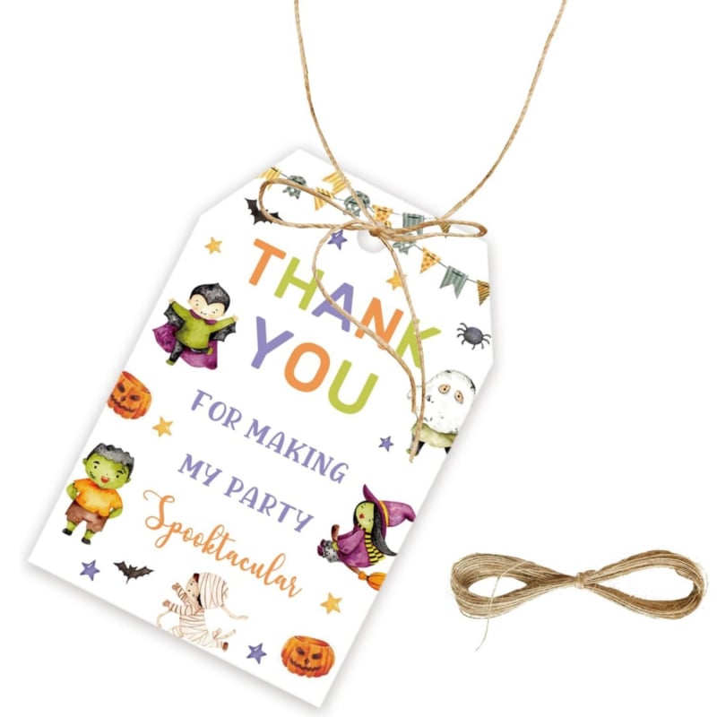 Halloween štítky s témou čarodejnice na narodeninové a dievčenské párty — papier, tlač, jednoduchý a moderný štýl; kategória: pohľadnice