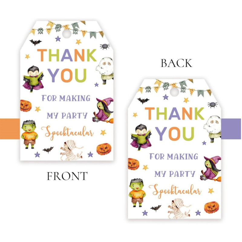 Halloween štítky s témou čarodejnice na narodeninové a dievčenské párty — papier, tlač, jednoduchý a moderný štýl; kategória: pohľadnice