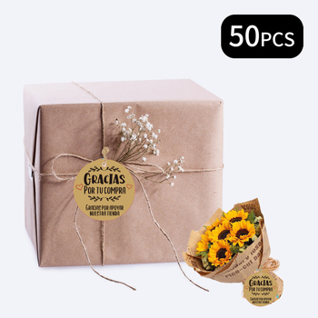 50 okrúhlych papierových štítkov na darčeky s kvetinovým vzorom, 10 m šnúrka — exportne exkluzívny výrobok pre Európu, Južnú a Severnú Ameriku