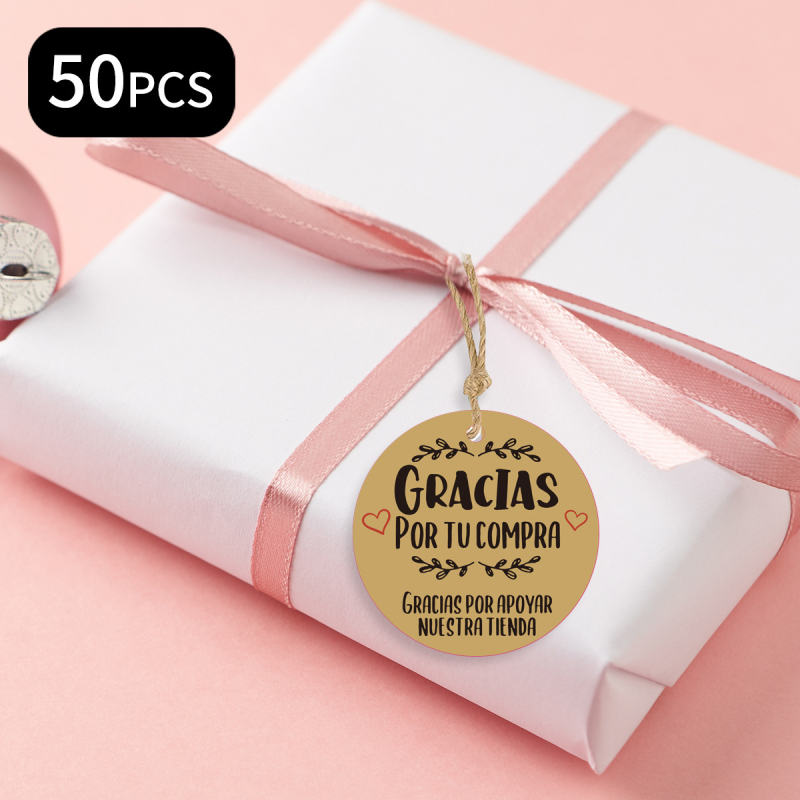 50 okrúhlych papierových štítkov na darčeky s kvetinovým vzorom, 10 m šnúrka — exportne exkluzívny výrobok pre Európu, Južnú a Severnú Ameriku