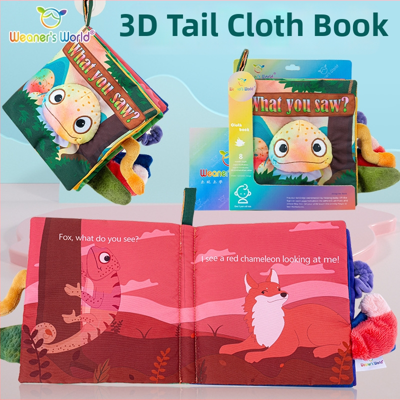 Interaktívna textilová knižka s chvostom pre bábätká a batoľatá, pratelná, hryzacia a odolná voči trhnutiu, vzdelávacia hračka pre predškolský vek