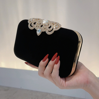 Baršunasta klutch torbica, vodoravni kvadratni oblik, zaključavanje, podstava od poliestera, mali kvadratni stil