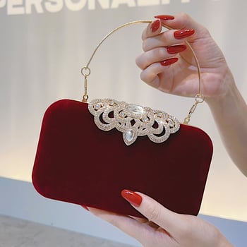 Baršunasta klutch torbica, vodoravni kvadratni oblik, zaključavanje, podstava od poliestera, mali kvadratni stil