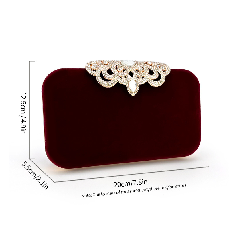 Baršunasta klutch torbica, vodoravni kvadratni oblik, zaključavanje, podstava od poliestera, mali kvadratni stil