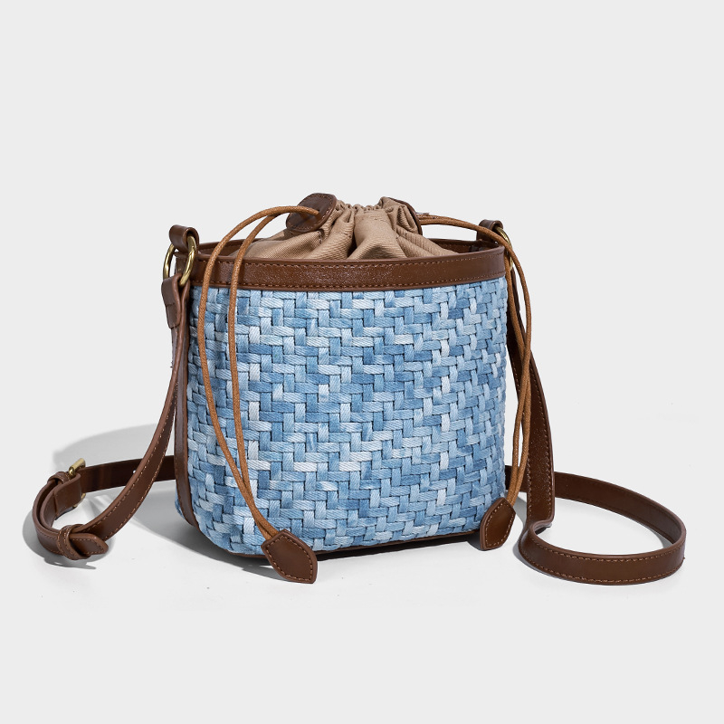 PU kožna bucket torba, europsko-američki retro stil, zatvaranje vrpcom, unutarnji džep sa zipom i džep za telefon