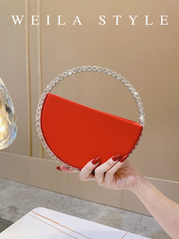 Okrugla PU clutch torbica sa zatvaračem, kutijskog stila, unutarnji džep za ID