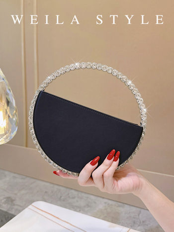 Okrugla PU clutch torbica sa zatvaračem, kutijskog stila, unutarnji džep za ID