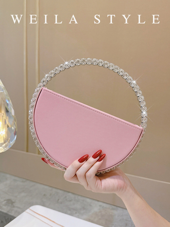 Okrugla PU clutch torbica sa zatvaračem, kutijskog stila, unutarnji džep za ID