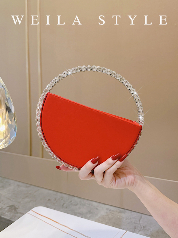 Okrugla PU clutch torbica sa zatvaračem, kutijskog stila, unutarnji džep za ID