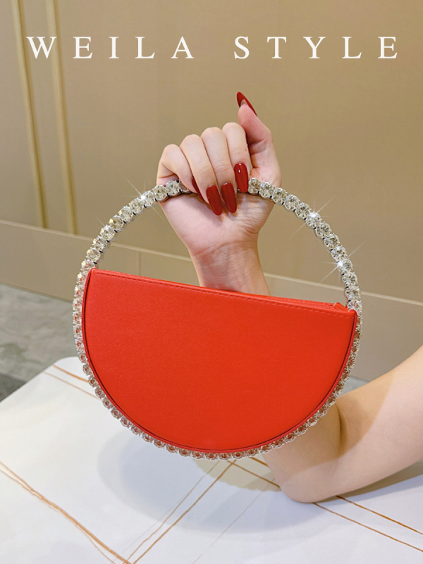 Okrugla PU clutch torbica sa zatvaračem, kutijskog stila, unutarnji džep za ID