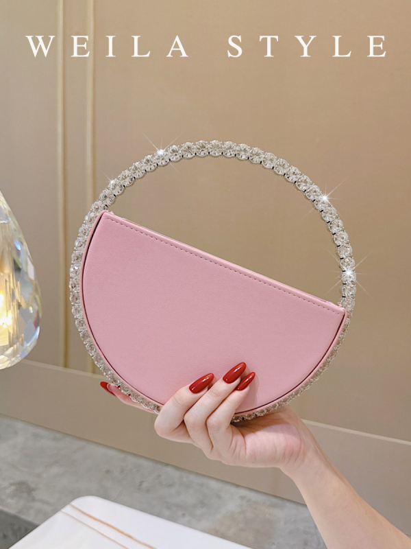 Okrugla PU clutch torbica sa zatvaračem, kutijskog stila, unutarnji džep za ID