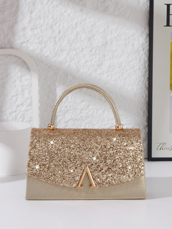 Večernja torbica sa štrasom, svijetla, mini kvadratna torba od poliestera; magnetsko zatvaranje; unutarnji pretinac sa zatvaračem i pretinac za telefon