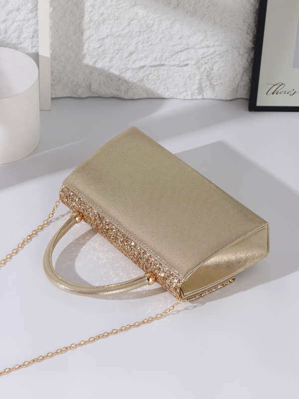 Večernja torbica sa štrasom, svijetla, mini kvadratna torba od poliestera; magnetsko zatvaranje; unutarnji pretinac sa zatvaračem i pretinac za telefon