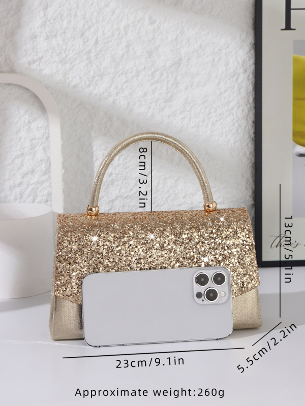 Večernja torbica sa štrasom, svijetla, mini kvadratna torba od poliestera; magnetsko zatvaranje; unutarnji pretinac sa zatvaračem i pretinac za telefon