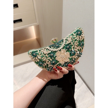 Kristalna box clutch torbica, jastučastog oblika, magnetska kopča, pretinac za telefon