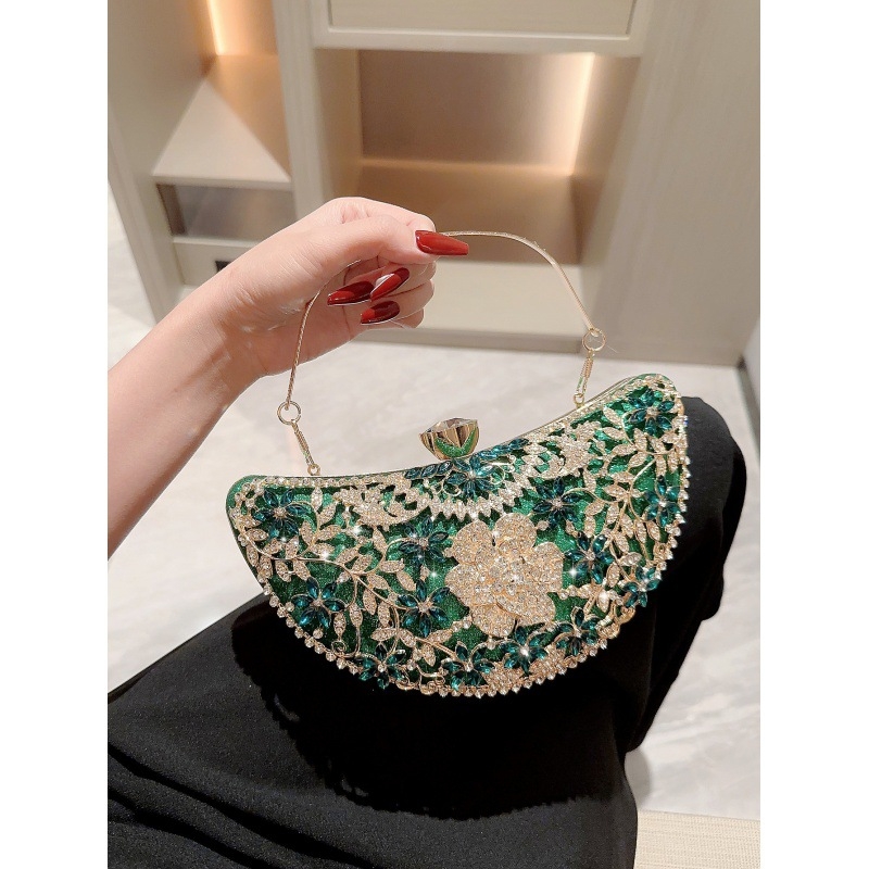 Kristalna box clutch torbica, jastučastog oblika, magnetska kopča, pretinac za telefon