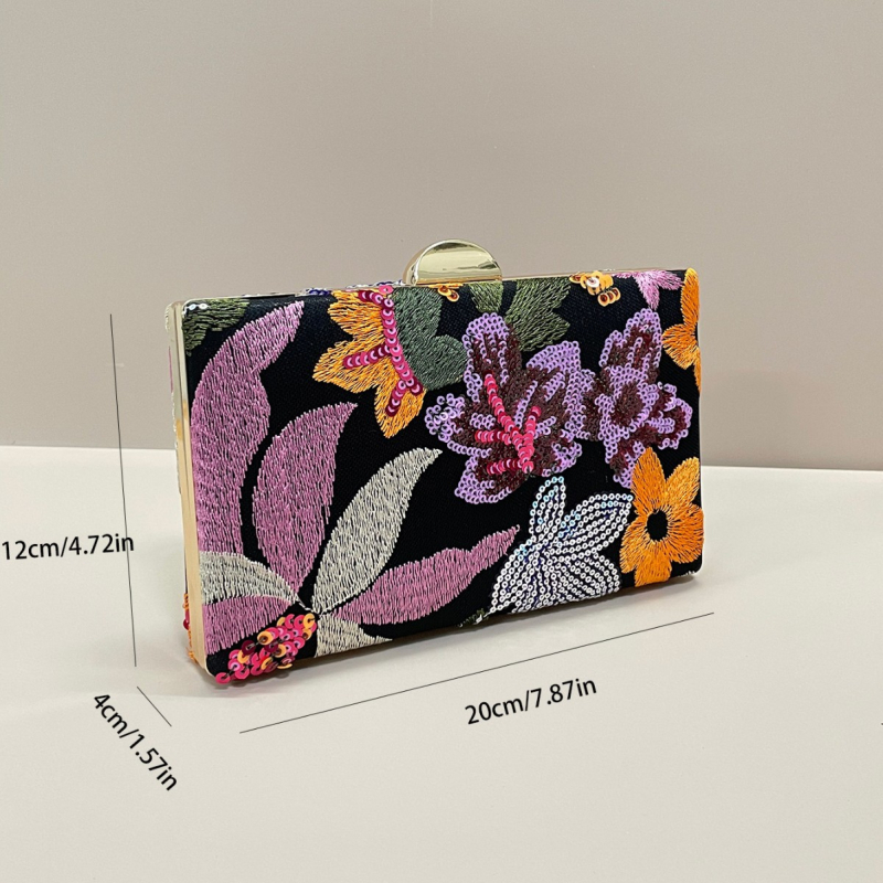 Box-stil večernja torbica, poliester, vodoravni pravokutni oblik, zaključavanje kopčom, unutarnji džep za telefon