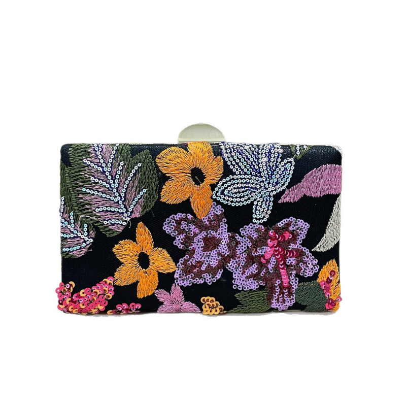 Box-stil večernja torbica, poliester, vodoravni pravokutni oblik, zaključavanje kopčom, unutarnji džep za telefon